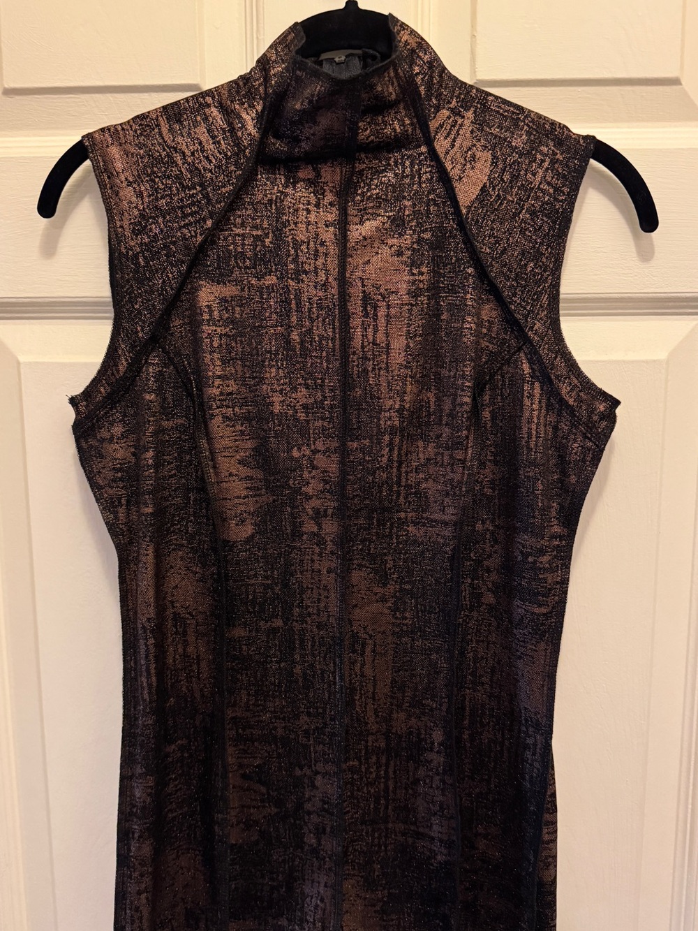 Metallic Bronze-Black Mock Neck Sleeveless Camisole